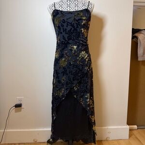Cartise International silk blend velvet burnout maxi dress black and gold